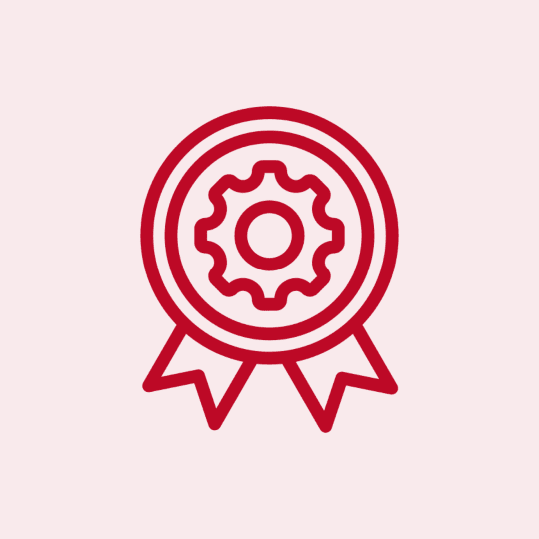 Red badge with gear symbol