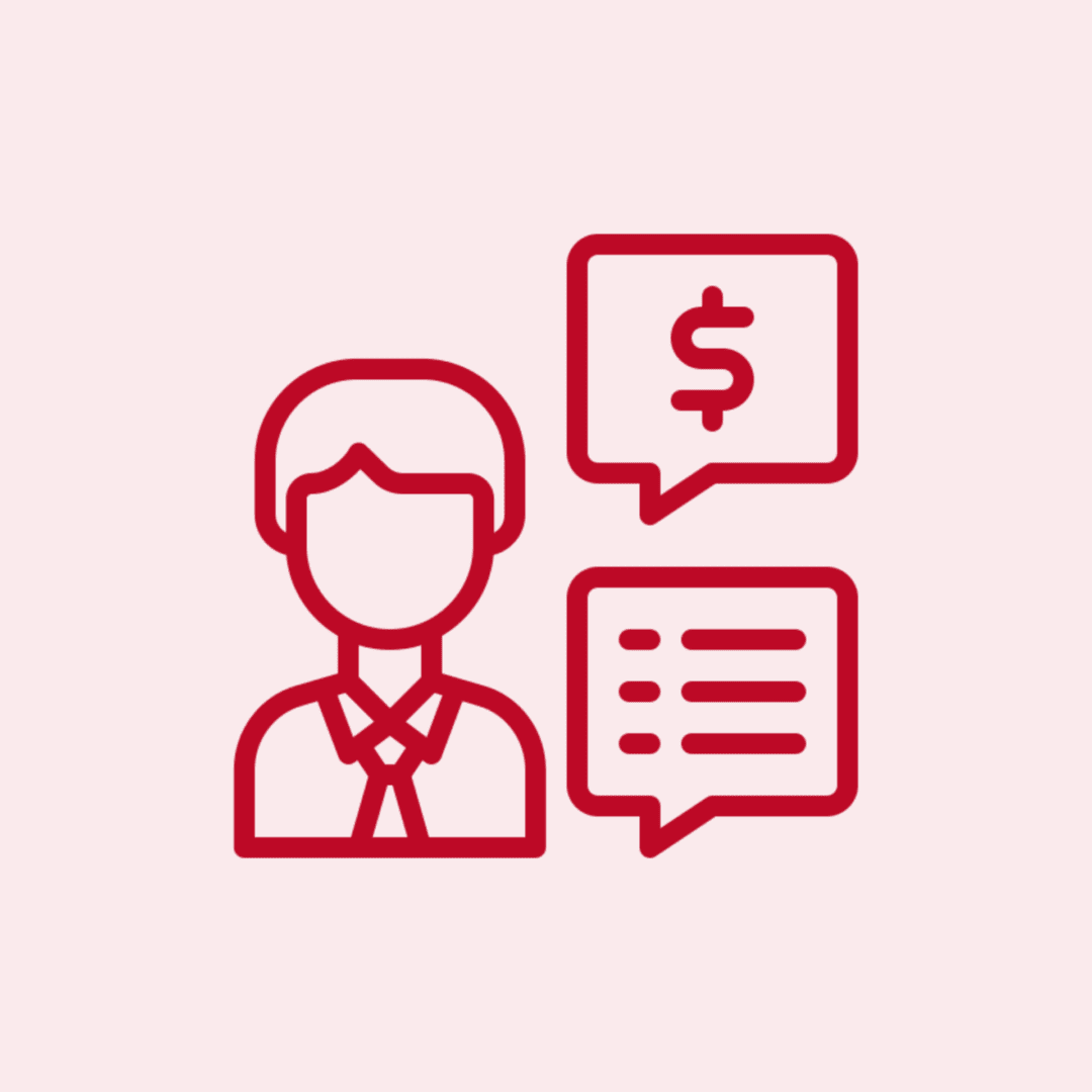 Red outline of businessman and chat icons