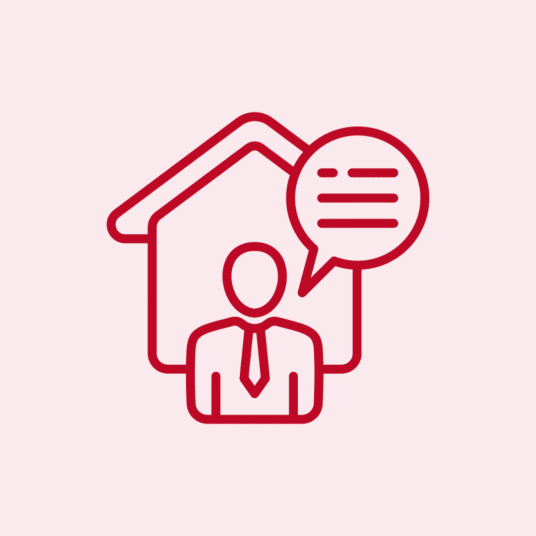 Person with speech bubble in house icon